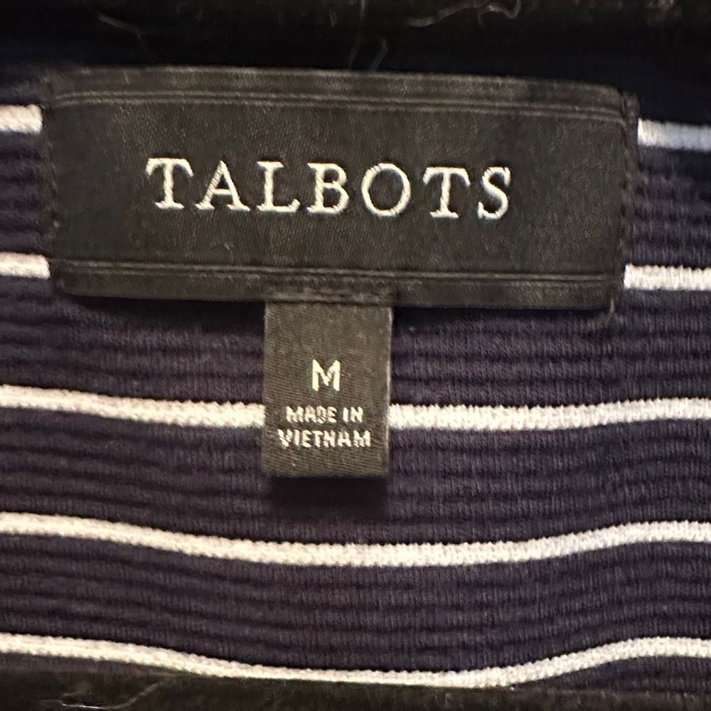 Talbots Classic Minimalist Black & White Striped Open Front Knit Blazer Size M - Picture 2 of 3